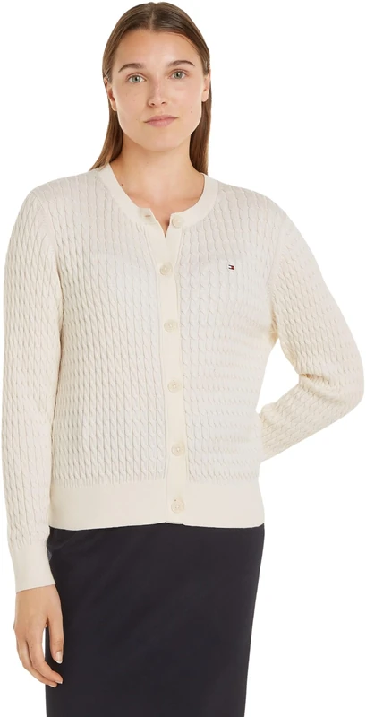 Tommy Hilfiger Women Co Cable C-Nk Cardigan Ww0Ww43329 Cardigan Sweater, Yellow (Ivory Petal), XS