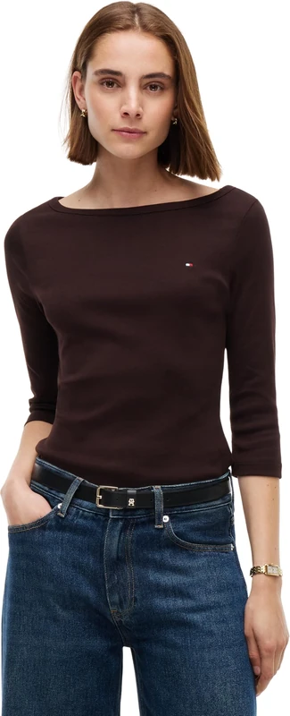 Tommy Hilfiger Women Cody Boat-Nk 3/4 SLV Tee Ww0Ww49928 S/S T-Shirt, Brown (Chocolate), TBC