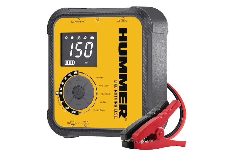 Hummer H10T Multifunctional 10000mAh Starter with 150 PSI Compressor, 2000A Jump Starter for 8.0L Petrol and 7.0L Diesel Engines, Cordless Inflator, USB-C PD 30W and USB-A QC 18W Power Bank