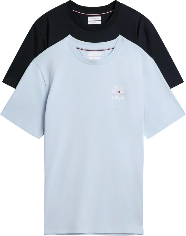 Tommy Hilfiger Men 2 Pack Chest Graphic Reg Tees Mw0Mw45091 S/S T-Shirt, Multi (Navy/Sky Blue), L