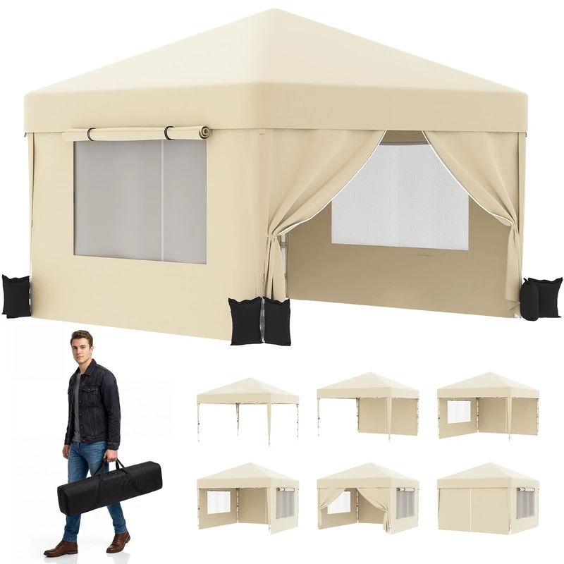 JUMMICO 3x3m Pop Up Gazebo with Side Panels - Beige