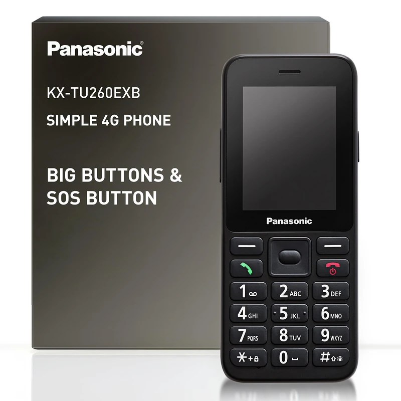 Panasonic KX-TU260EXB 4G Easy To Use Big Button Mobile Phone, IP44, USB C, up to 7.5h talk time, 2.4 inch display, Black