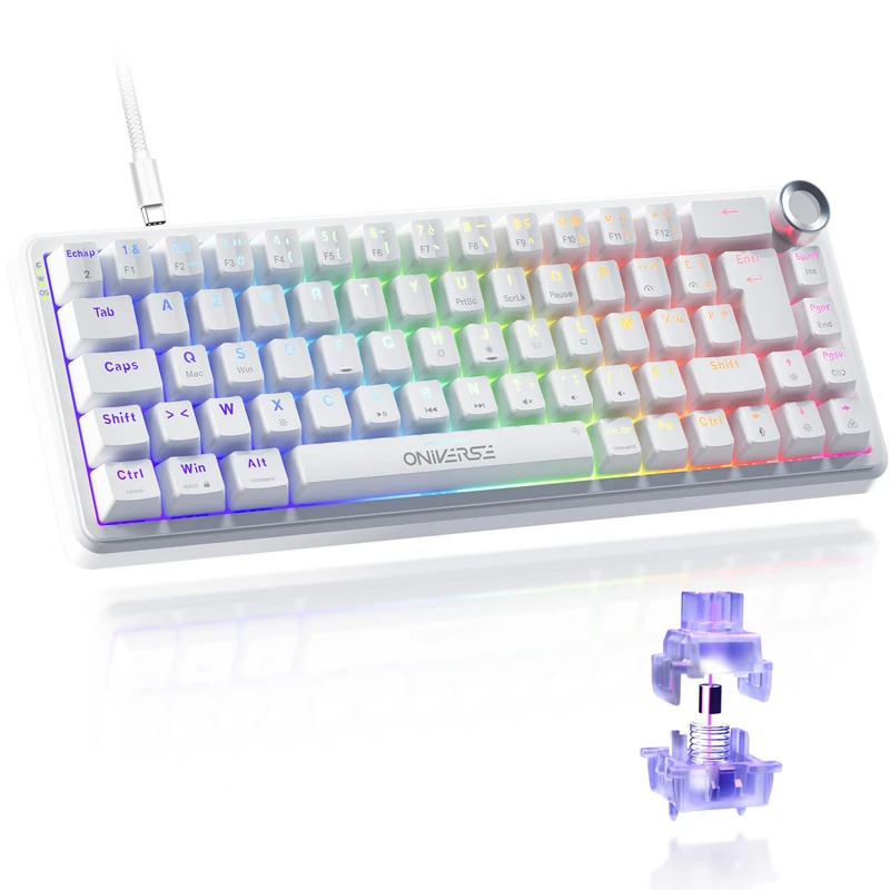 Oniverse Maegnus (Luxion White) 65% Wired Magnetic Gaming Keyboard - Hall Effect Rapid Trigger Switches 0.1 mm Anti-Ghosting 8000 Hz LED AZERTY for PC/Mac