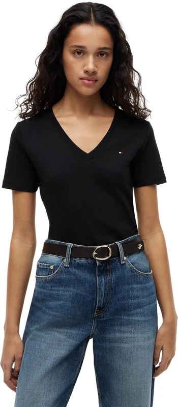 Tommy Hilfiger Women Slim Cody V-Nk Ss Ww0Ww40584 S/S T-Shirt, Brown (Chocolate), XS
