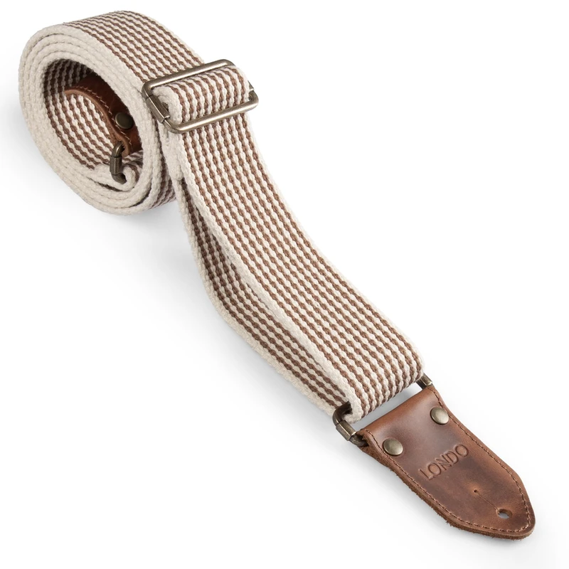 LONDO Cotton Guitar Strap with Genuine Leather Ends, Adjustable up to 55.9 in, Brown, Adjustable up to 55.9 in