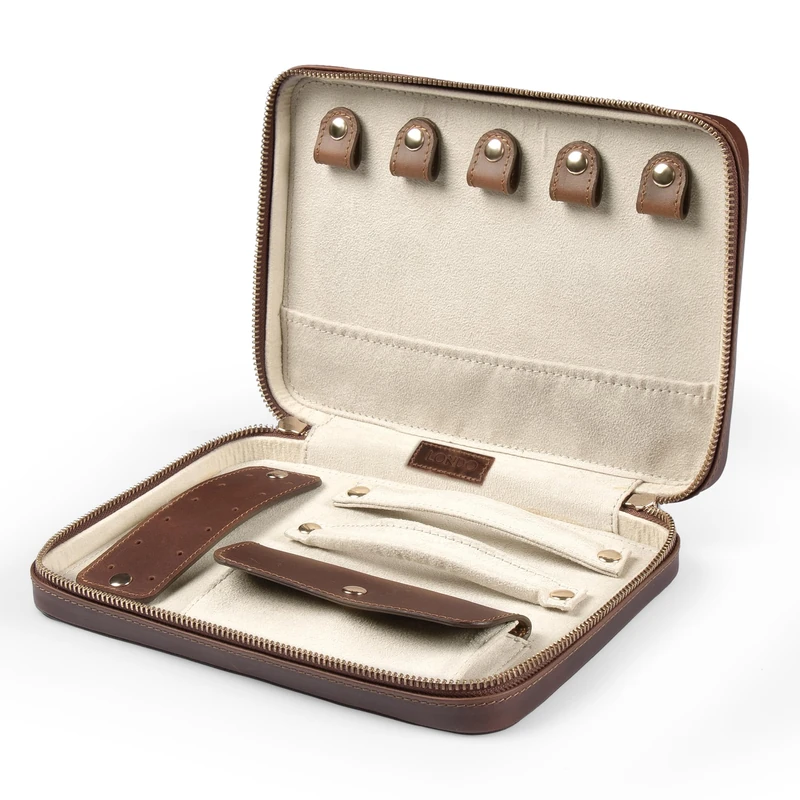 LONDO Genuine Leather Travel Jewelry Organizer Case, Zippered Storage Box with Necklace, Ring & Earring Compartments - Image 1