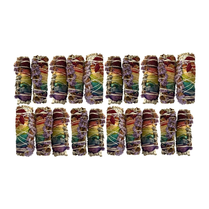 Smudge Stick, White Sage, 7 Chakra Petals and Purple Sinuata 4", Pack of 20
