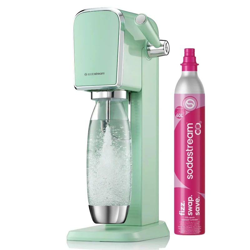 SodaStream - Art Sparkling Water Maker, Retro Design, Quick Connect CO2 system, Includes 60L Gas Cylinder, BPA-Free 1L Bottle, Mint Green - Image 1