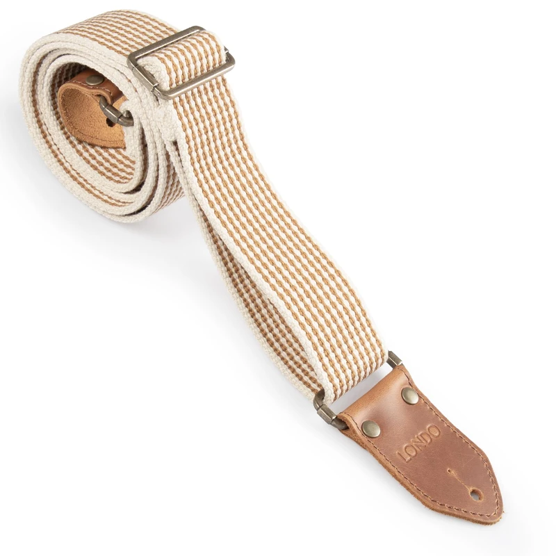 LONDO Cotton Guitar Strap with Genuine Leather Ends, Adjustable up to 55.9 in, Camel, Adjustable up to 55.9 in