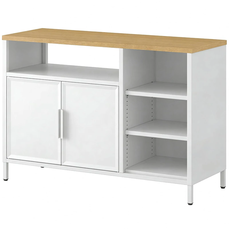 YITAHOME Storage Cabinet, Metal Cabinet, Sideboard, Cupboard with Double Doors, Magnetic Catch, Adjustable Shelves, Steel Frame, 42.5 x 15.7 x 29.9 inch, White Case + Yellow Oak Countertop