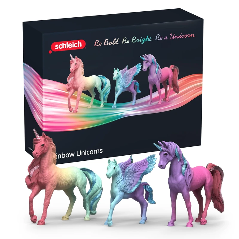 Schleich Collectors Series - 3Ct Rainbow Unicorn Family Set - Collectible Unicorn Figurines for Display - Realistic and Highly Detailed, Colorful Figures for Ages 16+ | 42821