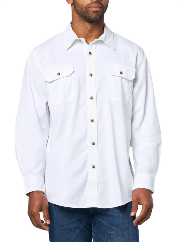 Wrangler Authentics Men's Long Sleeve Classic Woven Shirt, Bright White, XL