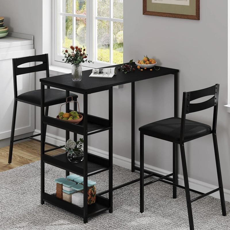 Garvee Bar Table and Chairs Set, 3 Piece Bar Table Set with Folding Tray and Storage Shelves, Table and Chairs Set for 2 People - Image 1