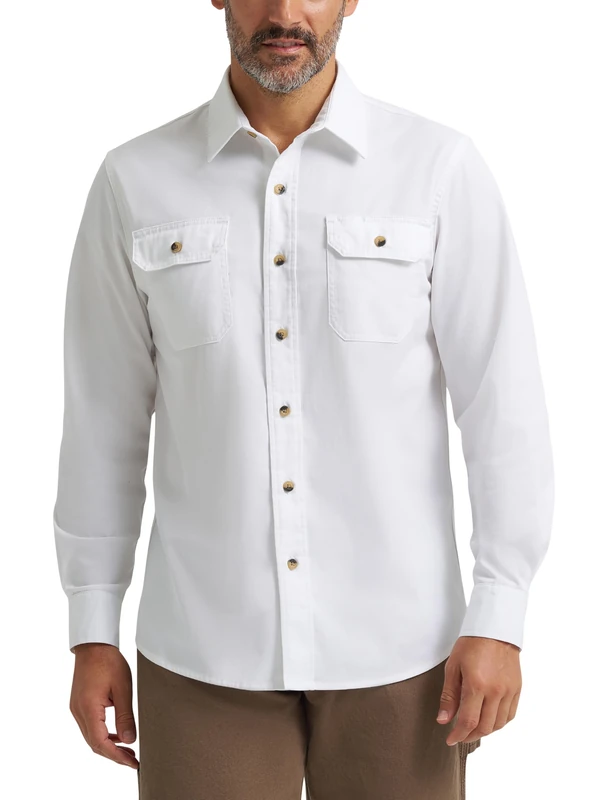 Wrangler Authentics Men's Long Sleeve Classic Woven Shirt, Bright White, Medium