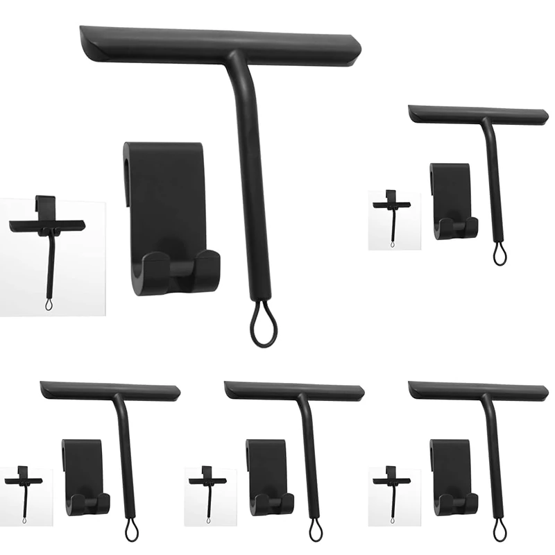 Vinabo Shower Squeegee for Shower Doors,Silicone shower screen wiper,Black Squeegee for Showers, Bathroom Squeegees for Scraper for Mirror,Car,Window and Glass Cleaning-21cm (Pack of 5)