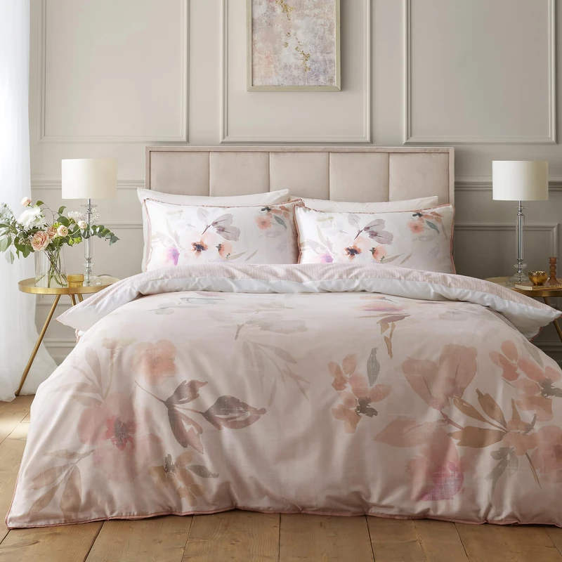 Soiree Mia Floral Blooms Duvet Cover Set King 230 x 220cm – 100% Cotton Bedding with Elegant Floral Bloom Design, Includes 2 Pillowcases