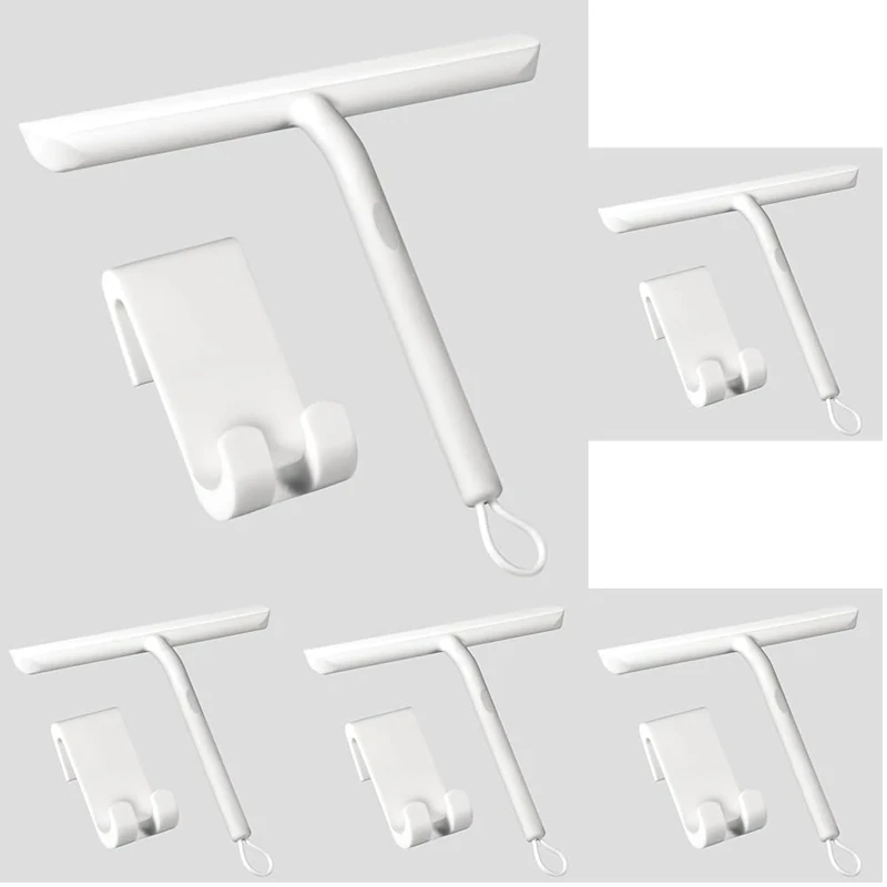 Vinabo Shower Squeegee for Shower Doors,Silicone Squeegee Shower Cleaner with Hook,Bathroom Shower Wiper, Shower Scraper for Mirror,Car,Window and Glass Cleaning-21cm (White) (Pack of 5)