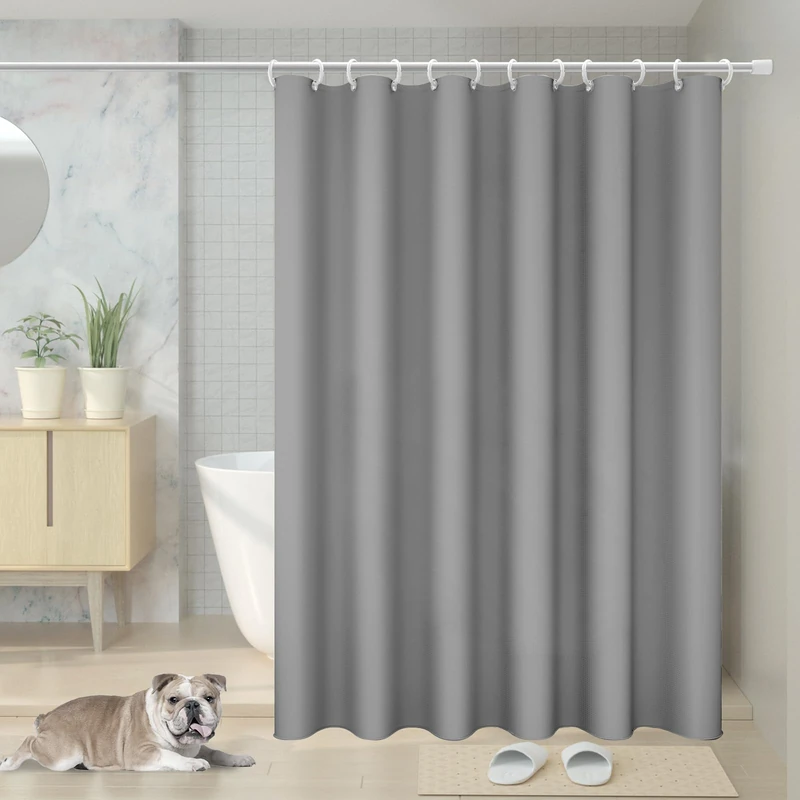 Vinabo Grey Shower Curtain, 180 x 200 cm Bathroom Curtains, Washable Shower Curtain with 12 Hooks, PEVA Fabric Curtain (Pack of 5)