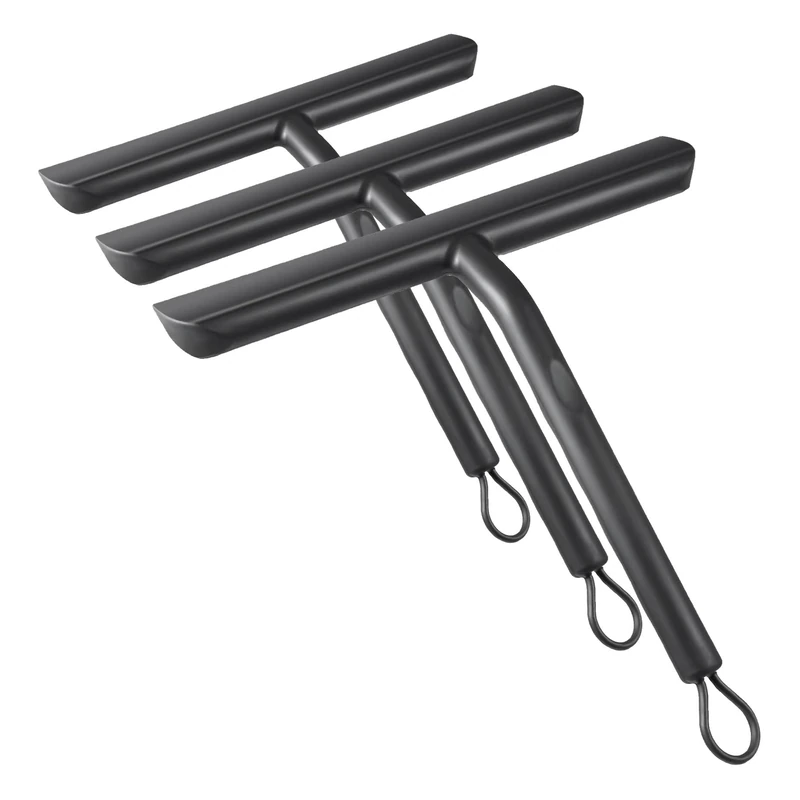 Vinabo Silicone Squeegee Shower Cleaner with Hook, Black Shower Scraper for Bathroom, Kitchen, Car, Window and Glass Cleaning (Pack of 3)