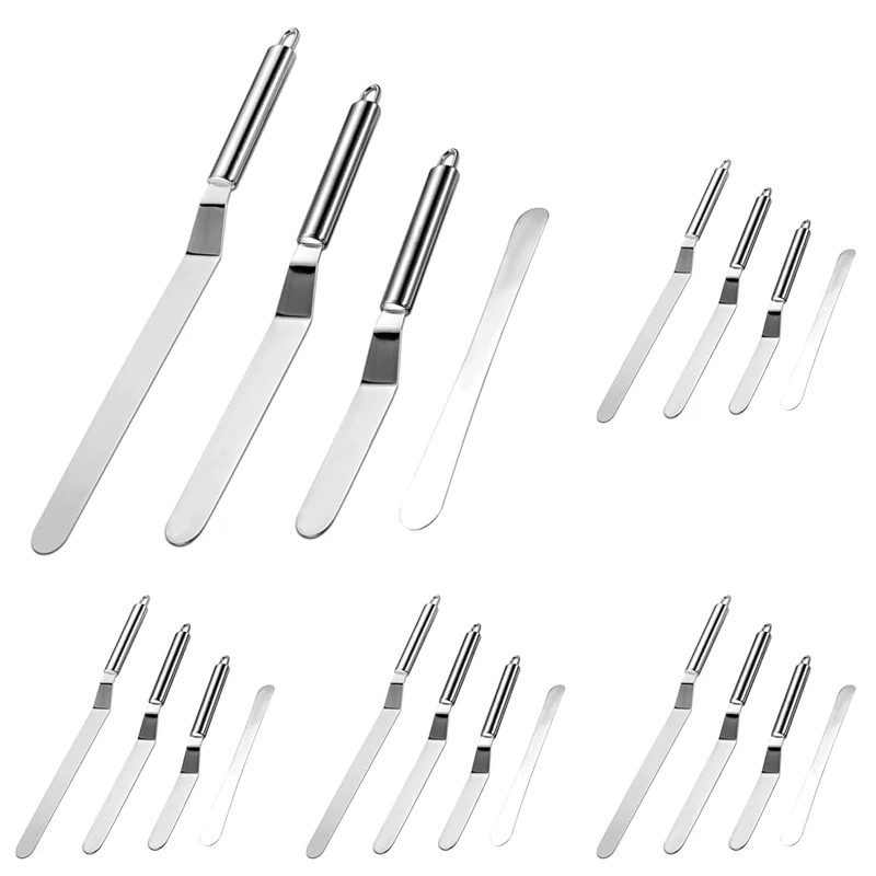 Vinabo 4-Piece Palette Knife Set - Stainless Steel Baking Spatula Kit with Angled/Offset Design - Professional Cake Decorating Tools for Frosting, Icing, Pastry, Cupcakes - Kitchen Baking Essentials