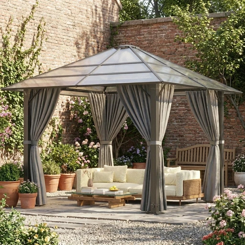 JUMMICO 3 x 3 m aluminium garden gazebo with fixed roof design for shade during the day and cosy lighting at night, stable and weather-resistant