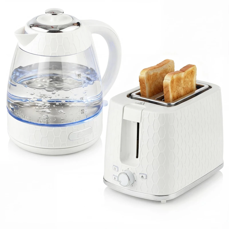 HOMCOM Kettle and Toaster Set, 1.7L 3000W Rapid Boil Jug Kettle with Limescale Filter, 2 Slice Toaster with 7 Browning Controls, Crumb Tray, Cream