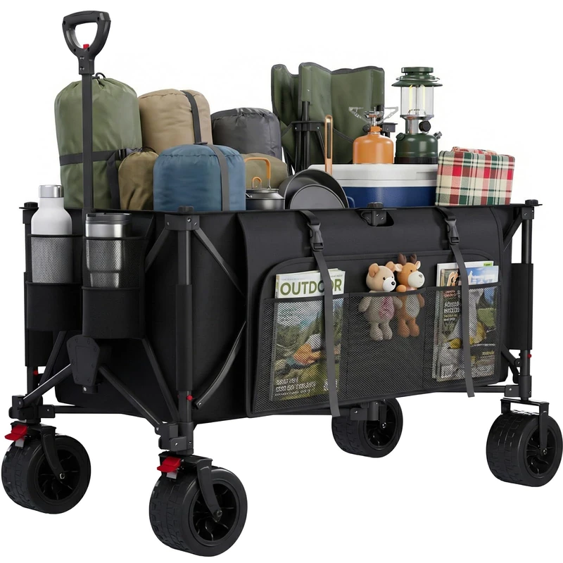 JUMMICO Foldable Trolley Wagon – Large 260L Capacity, 17cm Balloon Tyres, Double Parking Brake – Ideal for Beach, Shopping, Festival & Camping Transport