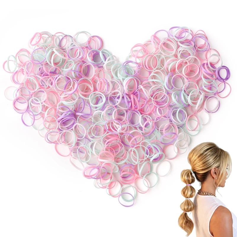 500 Pcs yew colorThin Hair Elastics, Small Elastic Bands for Girls Hair, Mini Rubber Bands for Kids Braids & Wedding Hairstyles, Strong Hold Hair Bands