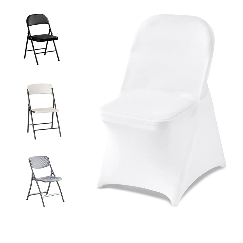 VEVOR Stretch Folding Chair Covers Made of Polyester Spandex Pack of 32 White Removable & Washable Chair Covers, Universal Fit for Dining Room, Parties, Weddings, Banquets, Chair Covers, Chair Covers