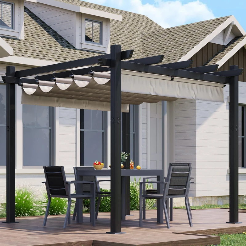 JUMMICO 3x3m Pergola with Adjustable Canopy, Freestanding Aluminium Patio Cover, Waterproof & Sturdy Pavilion with PC Panels & Magnetic Fixing, All-Season