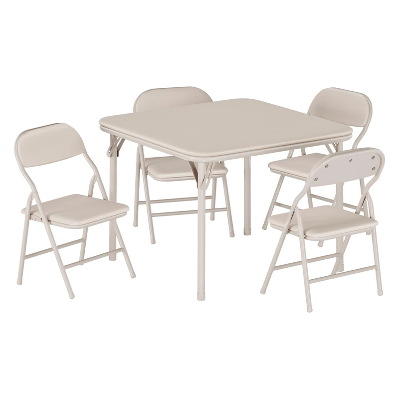 GarveeLife 5 Piece Kids Table and Chairs Set Table and Chairs for Boys Girls with Soft PU Cushion for Eating, Reading and Playing, Beige - Image 1