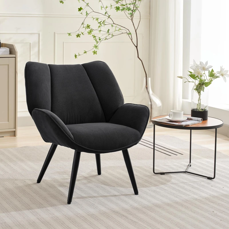 Garvee Modern Design Lounge Chair in Rope Fabric with Matt Black Metal Legs - Ergonomic Comfort and Elegant Style for Living Room, Office or Bedroom - Image 1