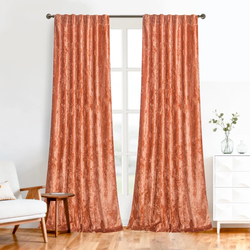 Roslynwood Crushed Luxury Velvet Coral Curtains for Bedroom 96 inches Long Thermal Insulated Window Drapes Back Tab for Living Room/Dining Room, W52 x L96, 2 Panels