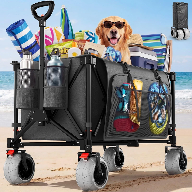 JUMMICO Foldable All-Terrain Trolley Wagon – 200 Litre Capacity, 9‑Inch Large PU Tyres – Ideal for Beach, Festival, Shopping & Camping Transport