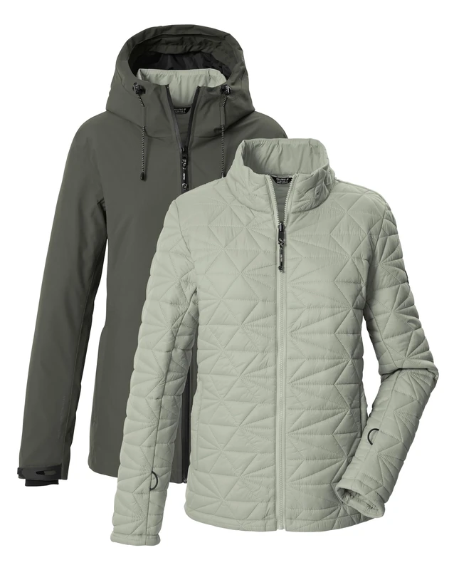 killtec KOW 20 WMN JCKT Women's 3-in-1 Functional Jacket with Hood, Waterproof and Zip-In Quilted Jacket, Dark Sage, 40, 44467-000