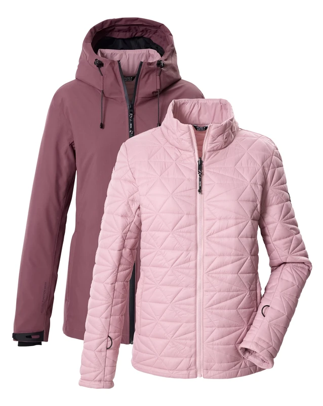 killtec KOW 20 WMN Women's 3-in-1 Functional Jacket with Hood Waterproof and Zip-In Quilted Jacket, Dark Mauve, 46, 44467-000