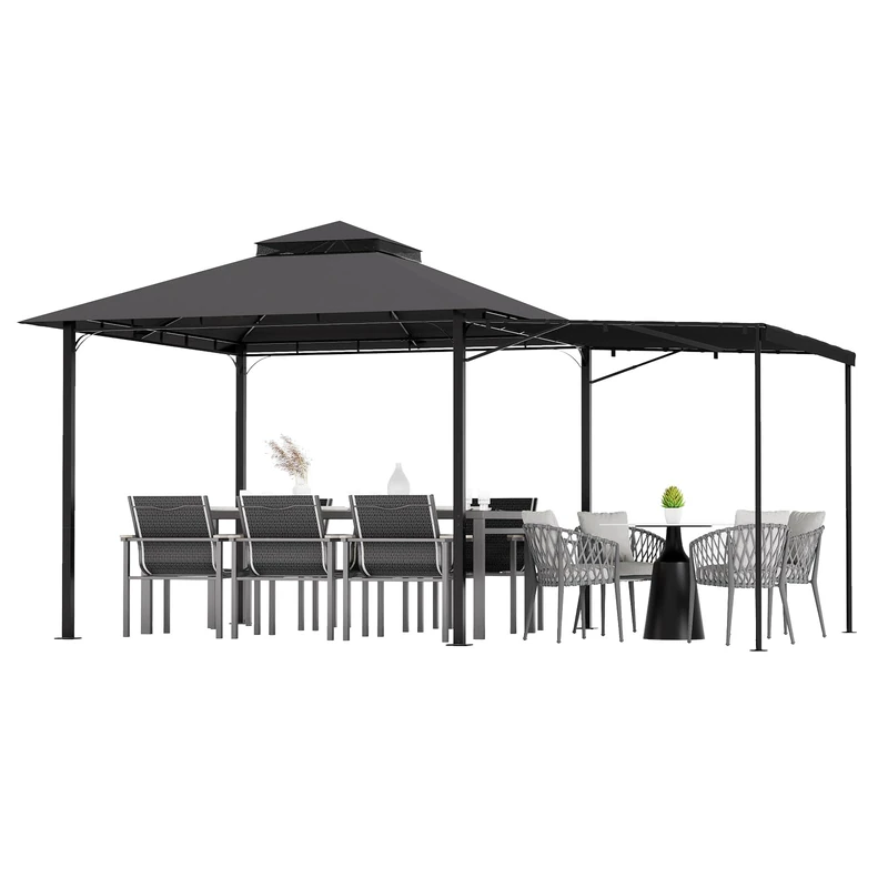 JUMMICO 3x3m Garden Pavilion with Extension Canopy, Waterproof & Sturdy Party Tent with Double Roof & Side Walls, Foldable Pavilion with Adjustable Shade Area for Garden and Patio