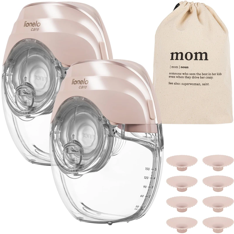 Lionelo FIDI Free Slim Duo Two Wearable and Wireless Hands Free Electric Breast Pump Sets, 2 x 150 ml Capacity, Quiet up to 40 dB, 3 Modes, 8 Levels, 60 kPa Suction, 4 Sizes Silicone Flanges, USB-C
