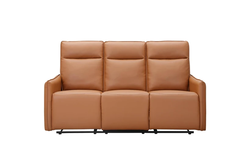 Lugo - 3 Seater Sofa with 2 Manual Recliner Cognac PU, 180 x 86 x 120cm (W x D x H)