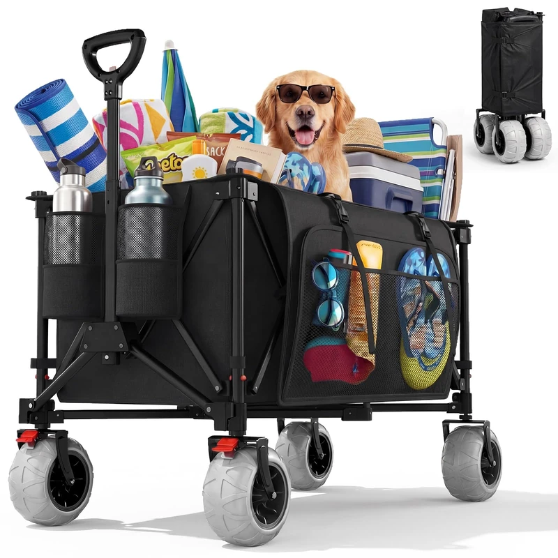 JUMMICO Foldable All-Terrain Trolley Wagon – 200 Litre Capacity, 9‑Inch Large PU Tyres – Ideal for Beach, Festival, Shopping & Camping Transport