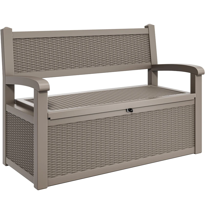 YITAHOME Large 270Litre Outdoor Storage Box, All Weather Resin Deck Bench with Lockable Lid, Garden Storage for Patio Furniture, Cushions, Tools and Pool Supplies,Light Brown-Chair