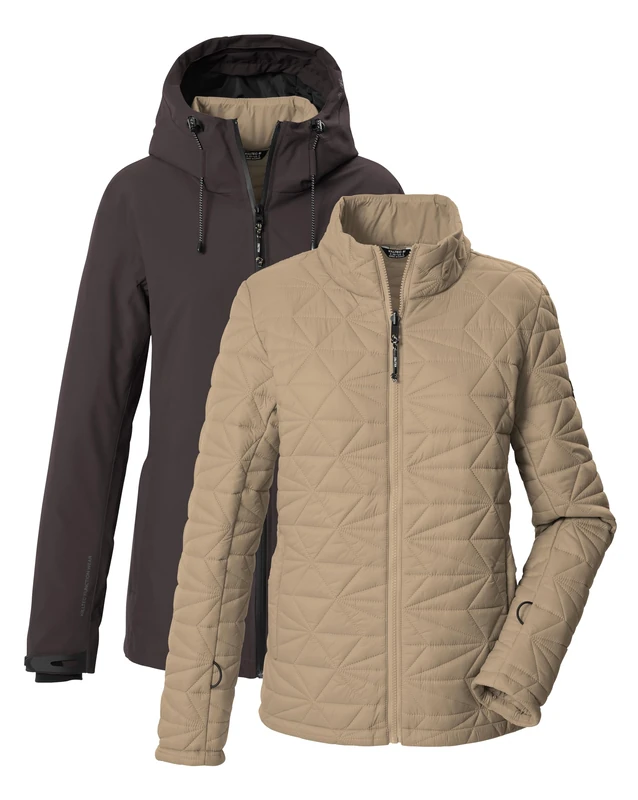 killtec KOW 20 WMN JCKT Women's 3-in-1 Functional Jacket with Hood, Waterproof and Zip-In Quilted Jacket, Ebony, 40, 44467-000