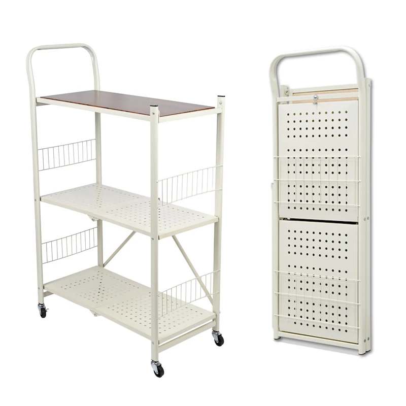 Well Home Bookcase – Folding Storage Trolley with 3 Shelves with Wheels White – 86 x 34.5 x 105 cm - Image 1