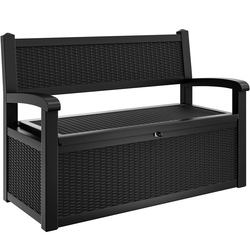 YITAHOME Large 270Litre Outdoor Storage Box, All Weather Resin Deck Bench with Lockable Lid, Garden Storage for Patio Furniture, Cushions, Tools and Pool Supplies,Black-Chair