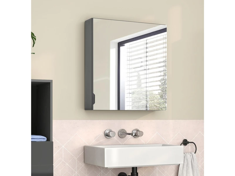 Atlas Hang Cabinet with 1 mirror door in Grey, 16 x 65 x 60cm (D x H x W)