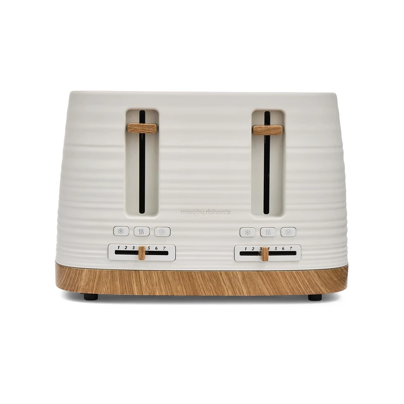 Morphy Richards Clay 4 Slice White Toaster, Wide Slots, High Lift, Anti-Slip Rubber Feet, Removable Crumb Tray, Cancel, Reheat, Defrost, Integrated Cord Storage, China Clay, 243102