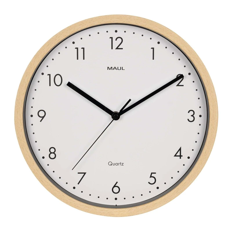 MAUL MAULgrain Wall Clock 30 cm Round with Quartz Movement without Ticking Noises Plastic Frame in Wood Look