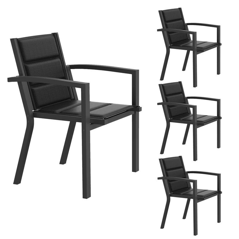 JUMMICO Stackable Garden Chair, Aluminium Frame with Comfort Seat in Textilene, Low Seat Height with Armrests for Balcony and Patio