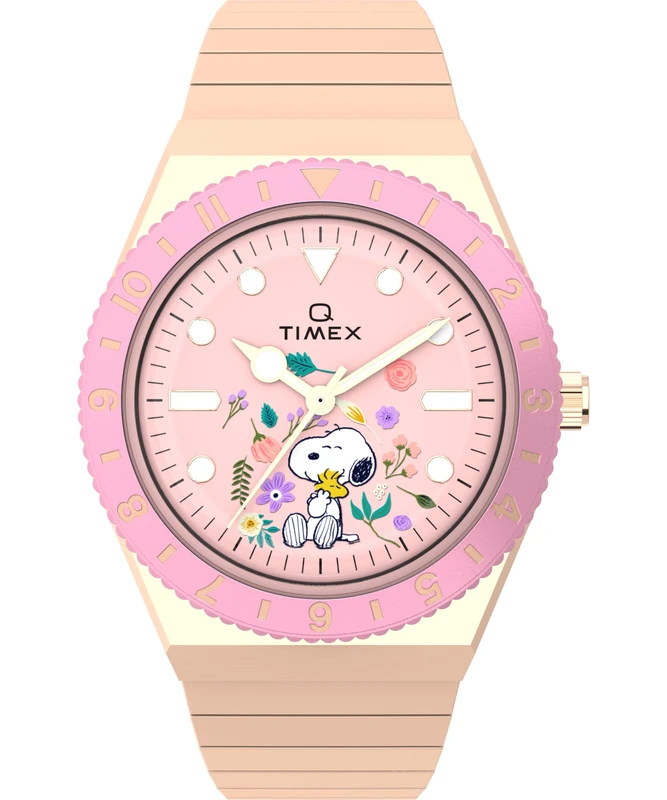 Timex Women's Peanuts x Q In Bloom 36 mm Watch - Rose Gold-Tone Stainless Steel Expansion Band with Pink Dial TW2W83800