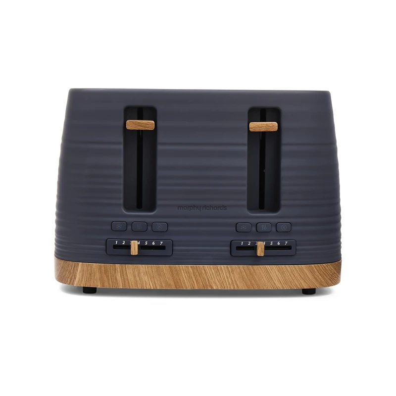 Morphy Richards Clay 4 Slice Grey Toaster, Wide Slots, High Lift, Anti-Slip Rubber Feet, Removable Crumb Tray, Cancel, Reheat, Defrost, Integrated Cord Storage, Flint, 243101
